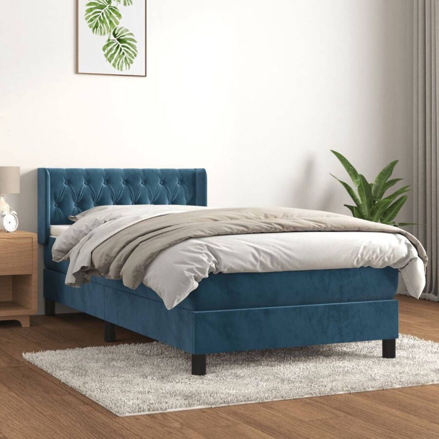 The Living Store Bed fluweel pocketvering middelhard huidvriendelijk donkerblauw 193x93x78 88 cm Wit donkerblauw 90x190x20 cm Wit 90x190x5 cm incl montagehandleiding