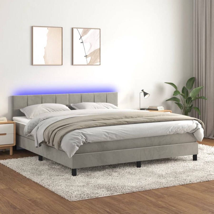 The Living Store Bed Fluwelen Boxspring 160x200 LED Verlichting Pocketvering