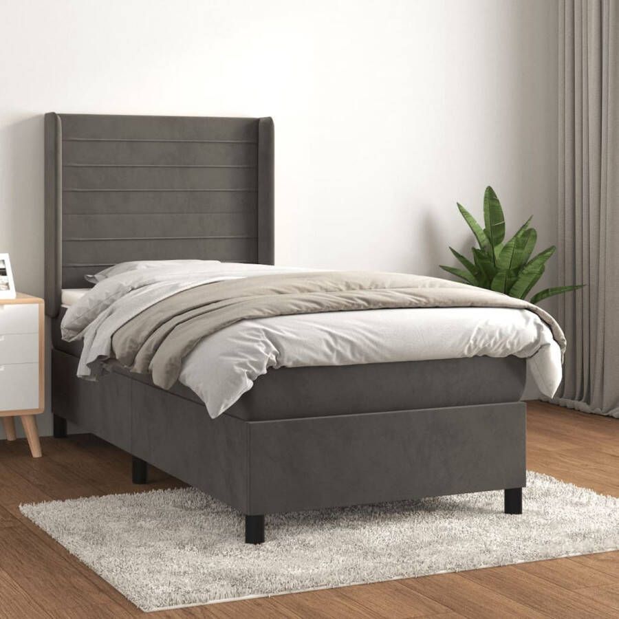 The Living Store Bed Fluwelen Boxspring 203x103x118 128 cm Pocketvering Matras Middelharde Ondersteuning Huidvriendelijk Topmatras