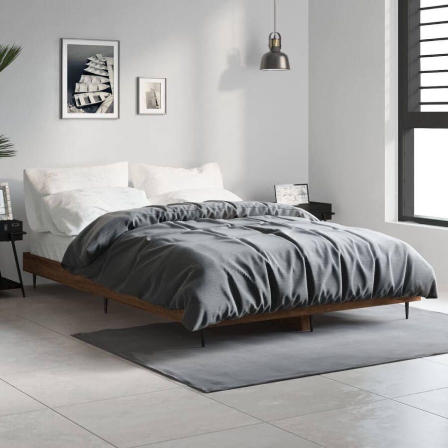 The Living Store Bed Frame Bruineiken 193 x 123 x 20 cm Duurzaam hout – Stabiele metalen poten – Multiplex lattenbodem