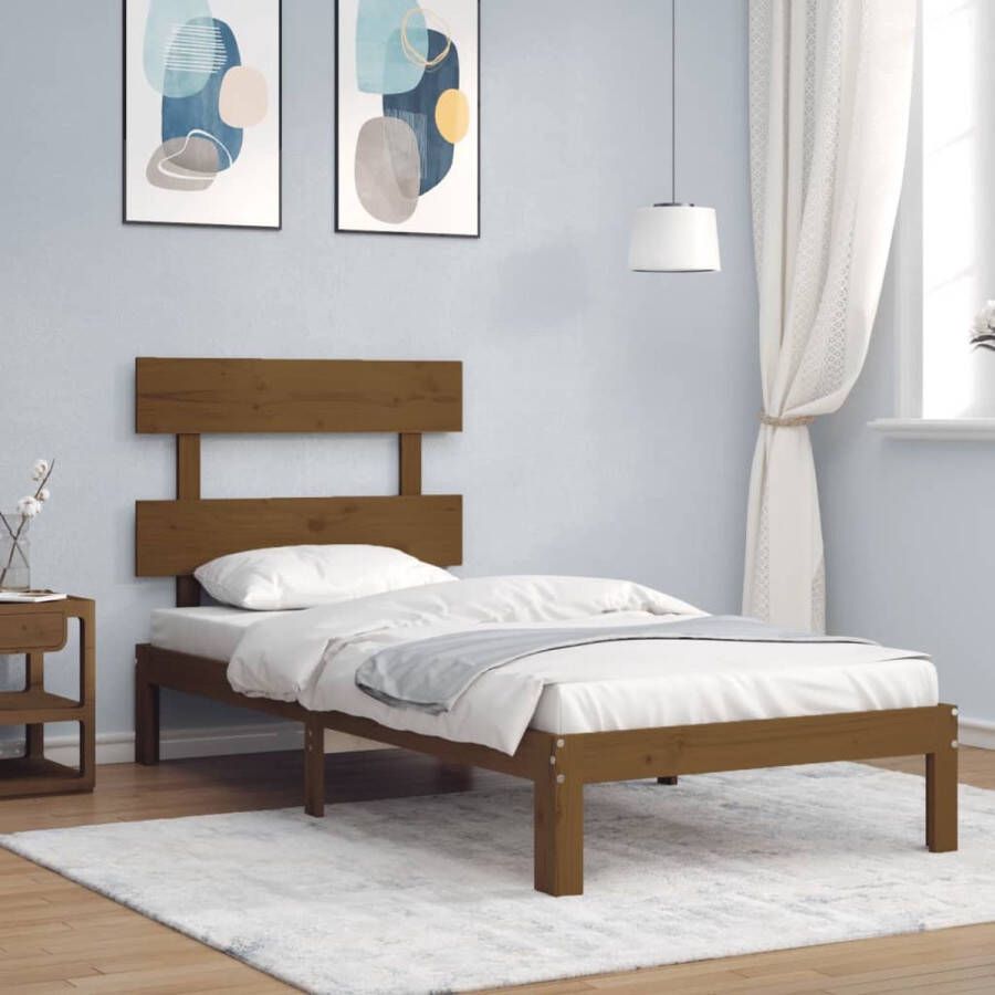 The Living Store Bedframe met hoofdbord massief hout honingbruin 90x200 cm Bedframe Bedframes Bed Eenpersoonsbed Slaapkamermeubel Houten Bedframe Houten Bed Bedbodem Massief Houten Bedframe Ledikant Bedframe Met Hoofdeinde