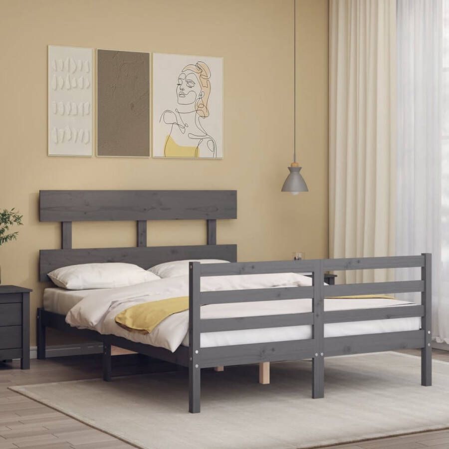 The Living Store Bed Frame Grenenhout 205.5 x 145.5 x 81 cm Grijs