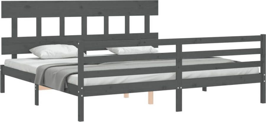 The Living Store Bedframe met hoofdbord massief hout grijs 200x200 cm Bedframe Bedframes Bed Tweepersoonsbed Slaapkamermeubel Houten Bedframe Houten Bed Bedbodem Massief Houten Bedframe Ledikant Bedframe Met Hoofdeinde - Foto 3
