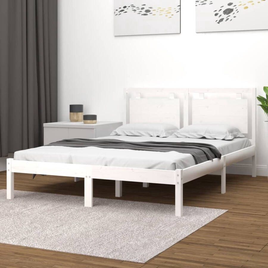 The Living Store Bed Frame Grenenhout Wit 195.5 x 145.5 x 31 cm Multiplex Lattenbodem Geschikt voor 140 x 190 cm Matras