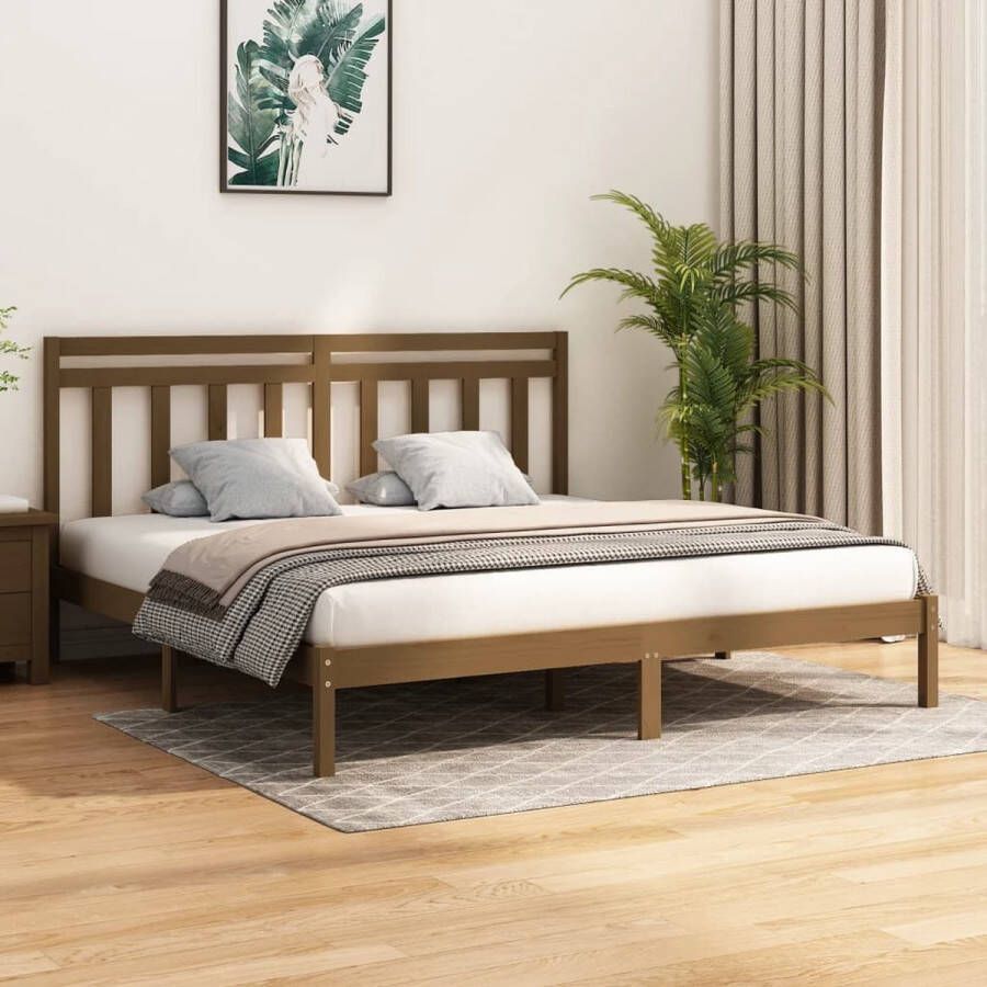 The Living Store Bed Frame Honey Brown Solid Pine 205.5x205.5x31 cm Rustic Look