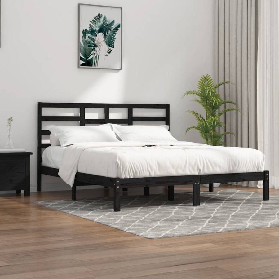 The Living Store Bedframe Classic 205.5x206x104 cm Massief grenenhout Geschikt voor 200x200 cm matras Zwart Massief Houten Bed Bedframe Boxspring Bed Zwevende Bed Minimalistisch Bed - Foto 2