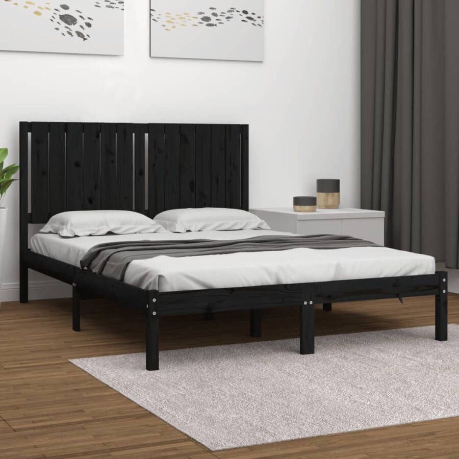 The Living Store Bedframe massief grenenhout zwart 140x200 cm Bedframe Bedframes Bed Bedbodem Ledikant Bed Frame Massief Houten Bedframe Slaapmeubel Tweepersoonsbed Bedden Bedbodems