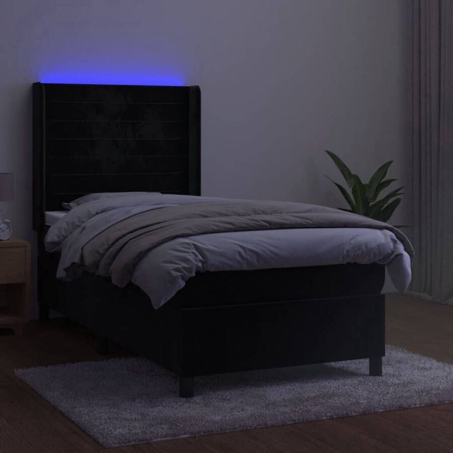 The Living Store Bed Frame LED Matras Pocketvering Fluwelen Stof Verstelbaar Hoofdbord 193x93x118 128cm