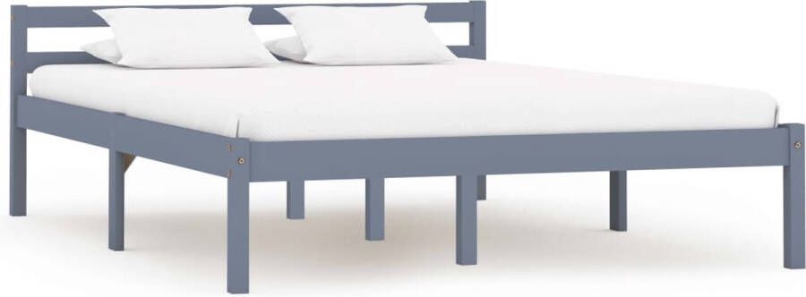 The Living Store Bed Frame Massief Grenenhout 140 x 200 cm Grijs Massieve Houten Bedframe Tweepersoons Bed Grijze Bed Grenenhout Bed Modern Bed