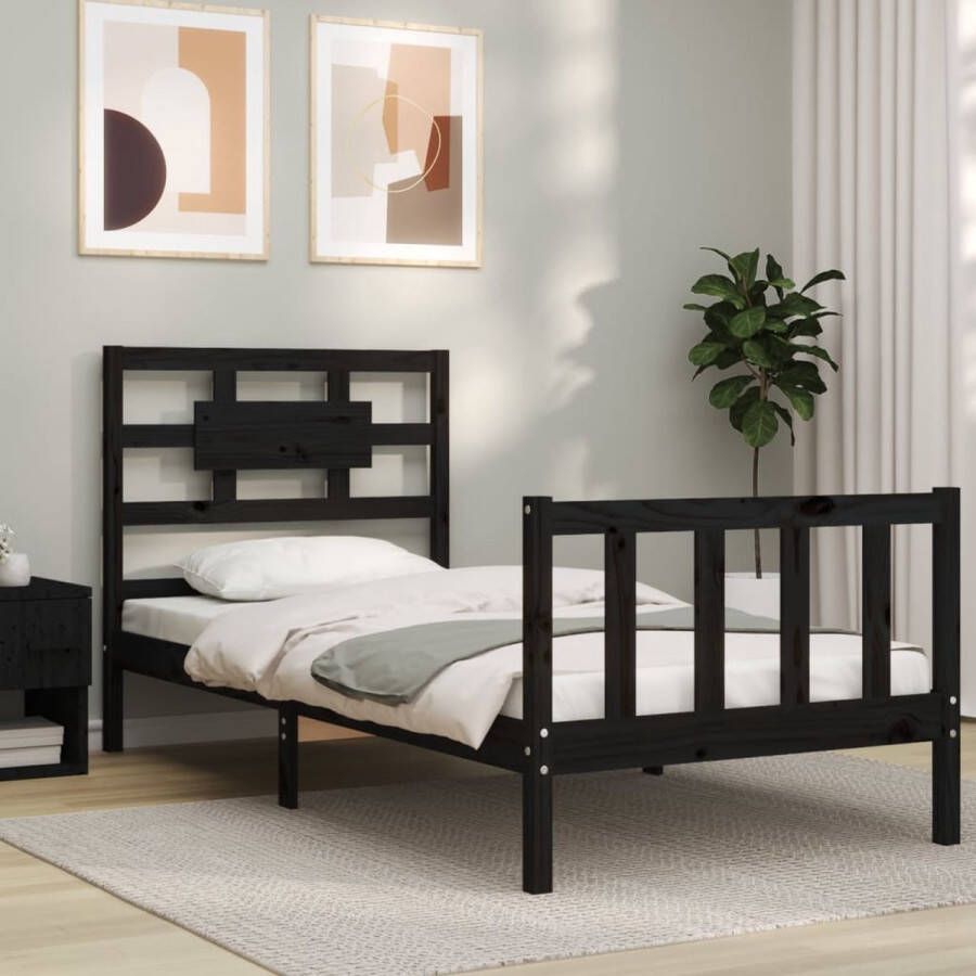 The Living Store Bedframe met hoofdbord massief hout zwart 2FT6 Small Single Bedframe Bedframes Bed Eenpersoonsbed Slaapkamermeubel Houten Bedframe Houten Bed Bedbodem Massief Houten Bedframe Ledikant Bedframe Met Hoofdeinde - Foto 3