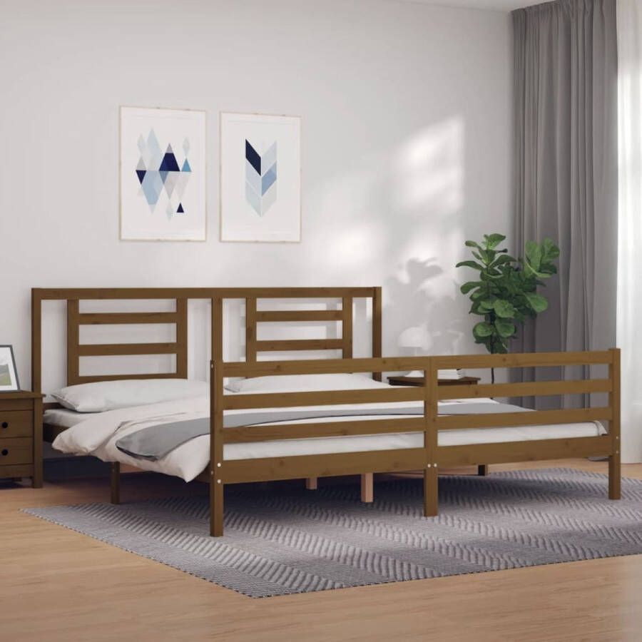 The Living Store Bed Frame Massief grenenhout 205.5 x 205.5 x 100 cm Honingbruin Massief Hout Bed Frame Grenenhout Bed Honigbruin Bed Tweepersoons Bed Boxspring Bed