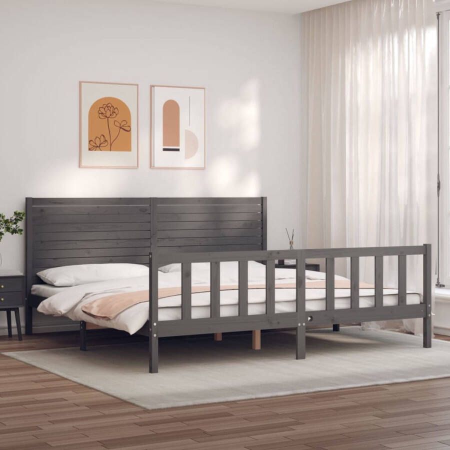 The Living Store Bed Frame Massief grenenhout Grijs 205.5 x 205.5 x 100 cm Multiplex lattenbodem Montage vereist