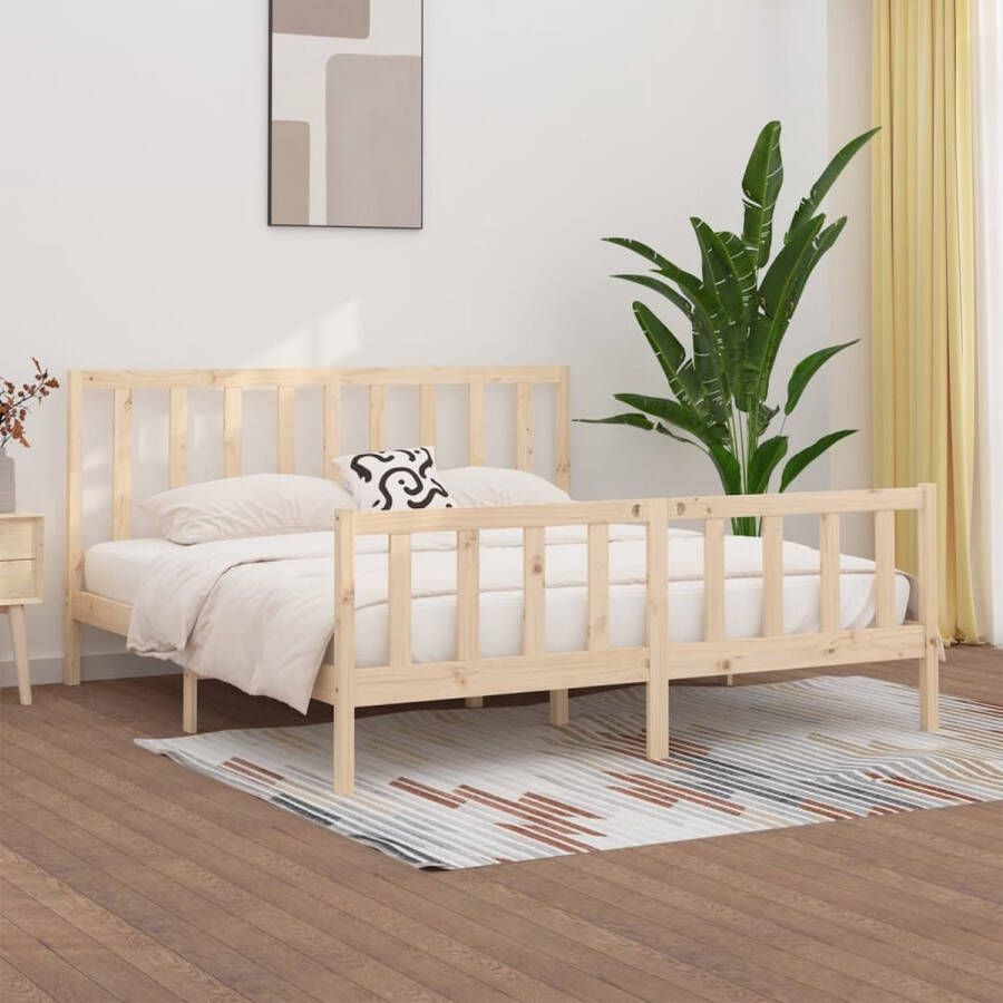 The Living Store Bedframe massief hout 180x200 cm 6FT Super King Bedframe Bedframes Tweepersoonsbed Bed Bedombouw Dubbel Bed Frame Bed Frame Ledikant Bedframe Met Hoofdeinde Tweepersoonsbedden