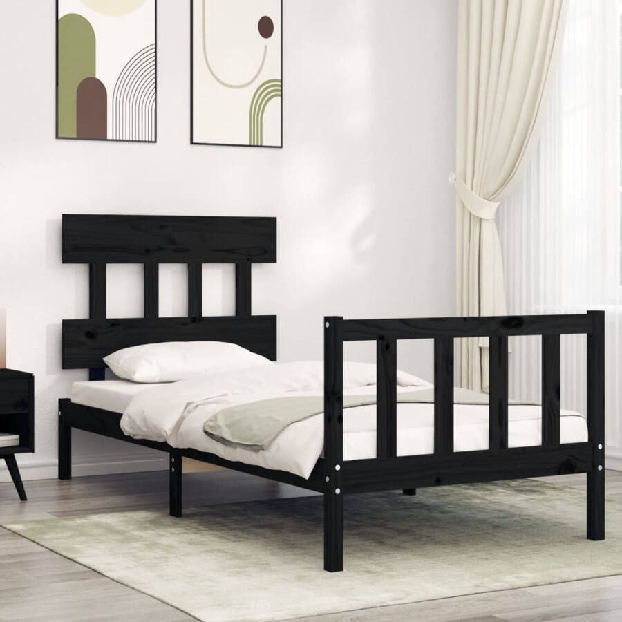 The Living Store Bed Grenen Bedframe 205.5 x 95.5 x 81 cm Massief Grenenhout Zwart