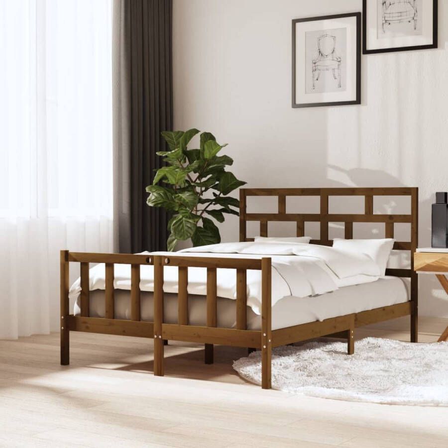 The Living Store Bed Grenenhout 205.5 x 125.5 cm Honingbruin Massief grenenhout Geschikt voor matras 120 x 200 cm