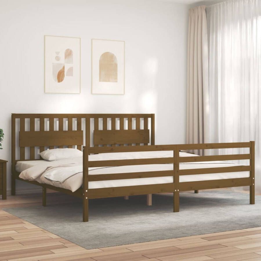 The Living Store Bedframe met hoofdbord massief hout honingbruin 200x200 cm Bedframe Bedframes Bed Tweepersoonsbed Slaapkamermeubel Houten Bedframe Houten Bed Bedbodem Massief Houten Bedframe Ledikant Bedframe Met Hoofdeinde - Foto 6