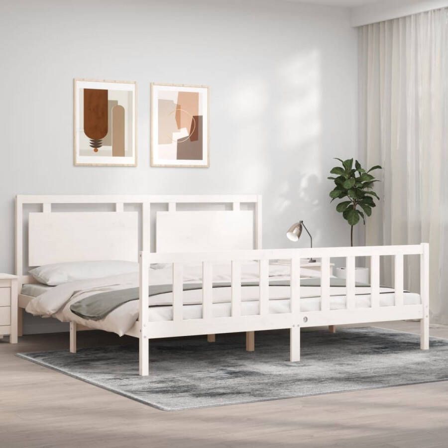 The Living Store Bedframe met hoofdbord massief hout wit 180x200 cm Bedframe Bedframes Bed Tweepersoonsbed Slaapkamermeubel Houten Bedframe Houten Bed Bedbodem Massief Houten Bedframe Ledikant Bedframe Met Hoofdeinde - Foto 3