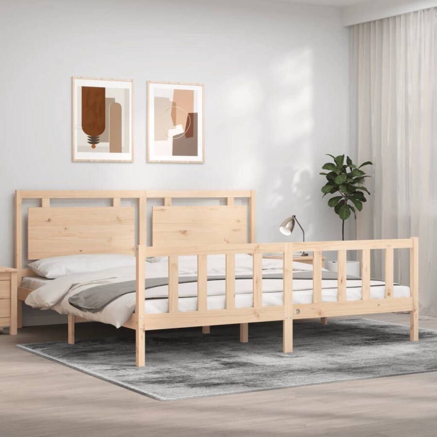 The Living Store Massief Grenenhouten Bedframe Praktische Decoratieve Toevoeging 205.5 x 205.5 x 100 cm Ken- Stevig Duurzaam Materiaal- Grenenhout Lattenbodem van Multiplex Functioneel Hoofd- en Voeteneinde Matras apart verkrijgbaar - Foto 3