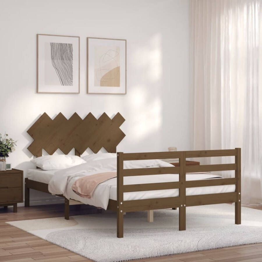 The Living Store Bedframe met hoofdbord hout honingbruin 4FT Small Double Bedframe Bedframes Bed Tweepersoonsbed Slaapkamermeubel Houten Bedframe Houten Bed Bedbodem Massief Houten Bedframe Ledikant Bedframe Met Hoofdeinde - Foto 3