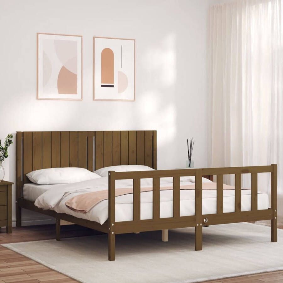 The Living Store Bedframe met hoofdbord massief hout honingbruin 5FT King Size Bedframe Bedframes Bed Tweepersoonsbed Slaapkamermeubel Houten Bedframe Houten Bed Bedbodem Massief Houten Bedframe Ledikant Bedframe Met Hoofdeinde - Foto 5