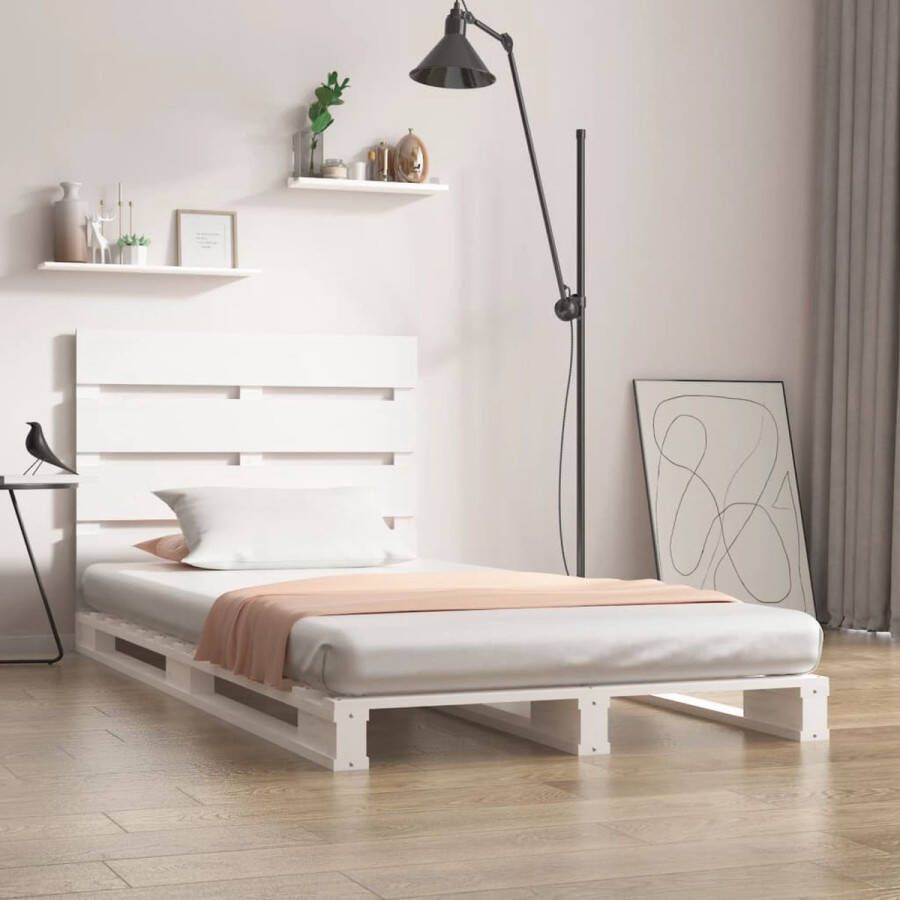 The Living Store Bedframe massief grenenhout wit 100x200 cm Bedframe Bedframes Bed Bedbodem Ledikant Bed Frame Massief Houten Bedframe Slaapmeubel Eenpersoonsbed Bedden Bedbodems