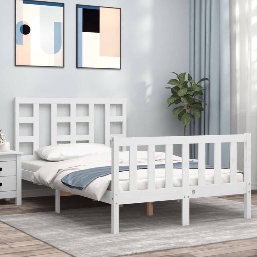The Living Store Bedframe met hoofdbord massief hout wit 4FT Small Double Bedframe Bedframes Bed Tweepersoonsbed Slaapkamermeubel Houten Bedframe Houten Bed Bedbodem Massief Houten Bedframe Ledikant Bedframe Met Hoofdeinde - Foto 6