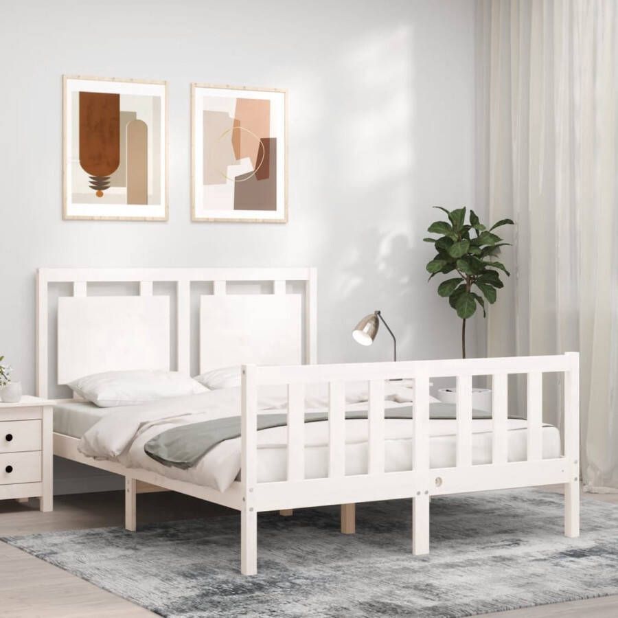 The Living Store Bedframe zonder matras massief grenenhout wit 140x190 cm Massief Grenenhouten Bed Wit Bed Frame Boxspring Bed King Size Bed