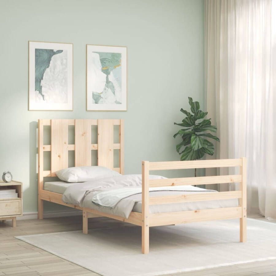 The Living Store Bedframe met hoofdbord massief hout 100x200 cm Bedframe Bedframes Bed Eenpersoonsbed Slaapkamermeubel Houten Bedframe Houten Bed Bedbodem Massief Houten Bedframe Ledikant Bedframe Met Hoofdeinde - Foto 2