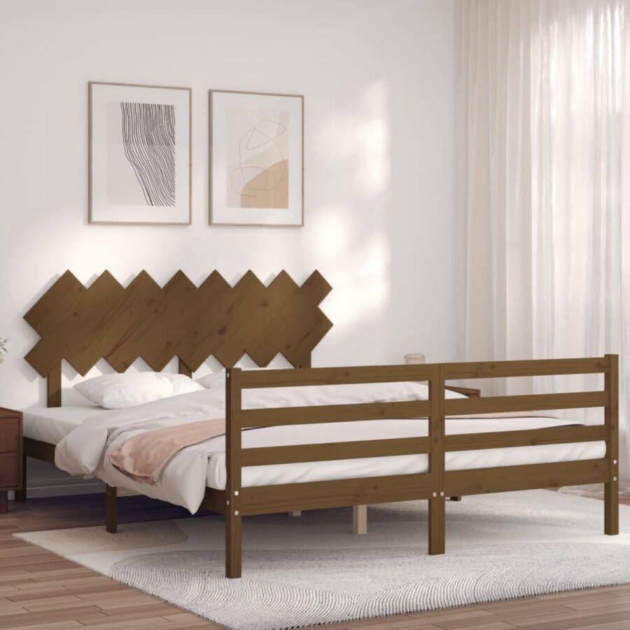The Living Store Bedframe met hoofdbord hout honingbruin 160x200 cm Bedframe Bedframes Bed Tweepersoonsbed Slaapkamermeubel Houten Bedframe Houten Bed Bedbodem Massief Houten Bedframe Ledikant Bedframe Met Hoofdeinde - Foto 3