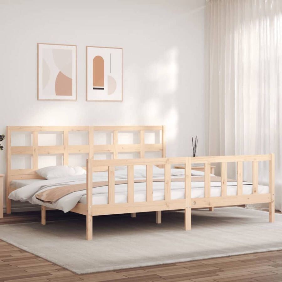 The Living Store Bedframe met hoofdbord massief hout 200x200 cm Bedframe Bedframes Bed Tweepersoonsbed Slaapkamermeubel Houten Bedframe Houten Bed Bedbodem Massief Houten Bedframe Ledikant Bedframe Met Hoofdeinde