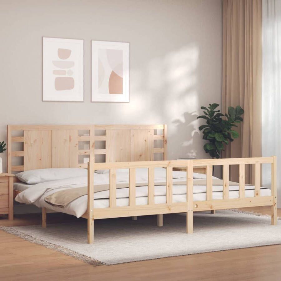 The Living Store Bed Grenenhout Massief 205.5x205.5x100 cm Multiplex lattenbodem