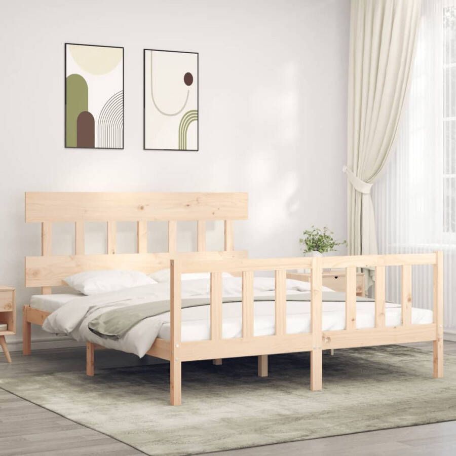 The Living Store Bed Grenenhout Massief Multiplex lattenbodem Functioneel hoofd- en voeteneinde 205.5x155.5x81 cm 150x200 cm matras Montage vereist Massief Hout Bed Grenenhout Bed Slaapcomfort King Size Bed Boxspring Frame - Foto 3