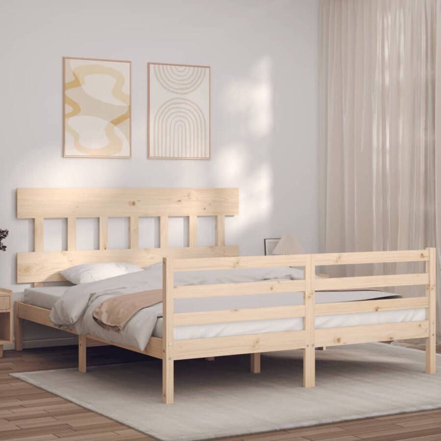 The Living Store Bedframe met hoofdbord massief hout 160x200 cm Bedframe Bedframes Bed Tweepersoonsbed Slaapkamermeubel Houten Bedframe Houten Bed Bedbodem Massief Houten Bedframe Ledikant Bedframe Met Hoofdeinde - Foto 2