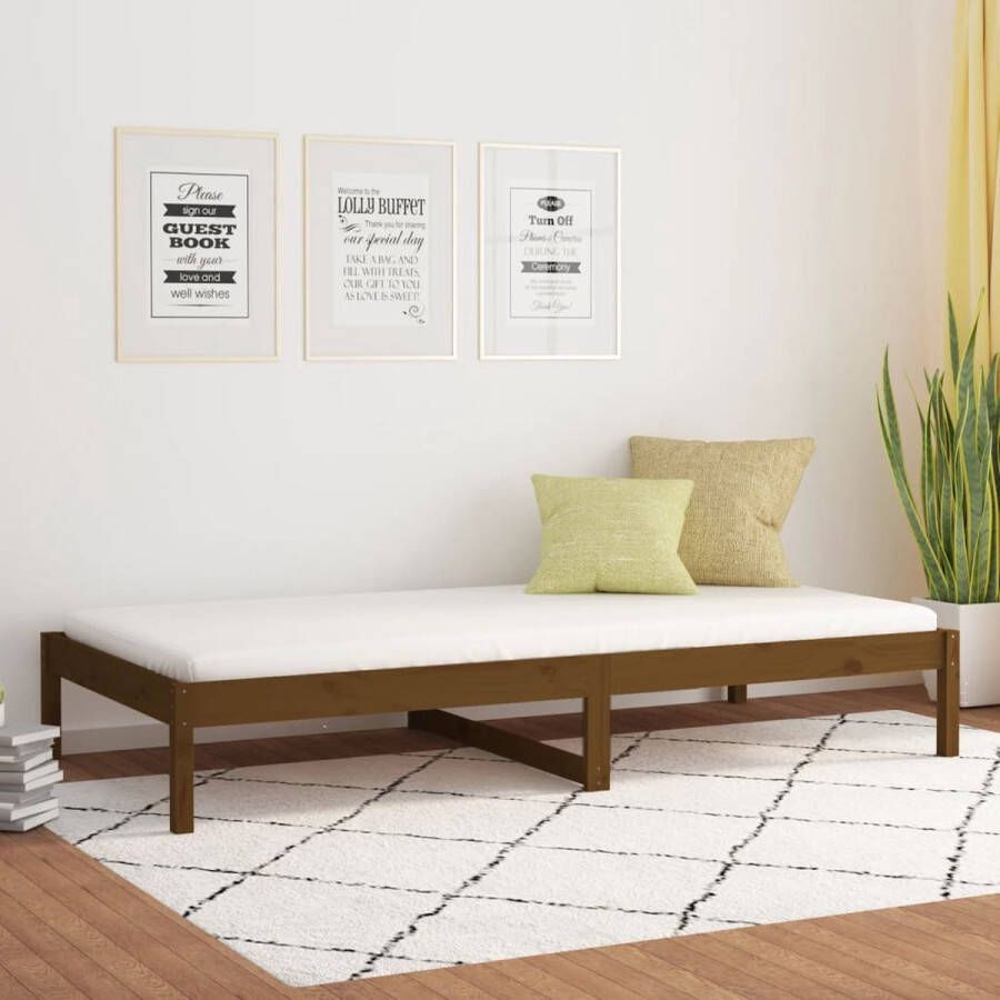 The Living Store Bed Grenenhout veelzijdig Type- bedframe Afmeting- 205.5 x 96 x 30 cm Ken- extra opbergruimte Kleur- honingbruin Montage vereist (150 karakters)
