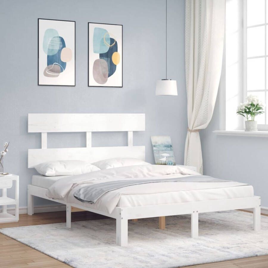 The Living Store Bed Grenenhout Wit 193.5 x 123.5 x 81 cm Multiplex lattenbodem Rugondersteuning