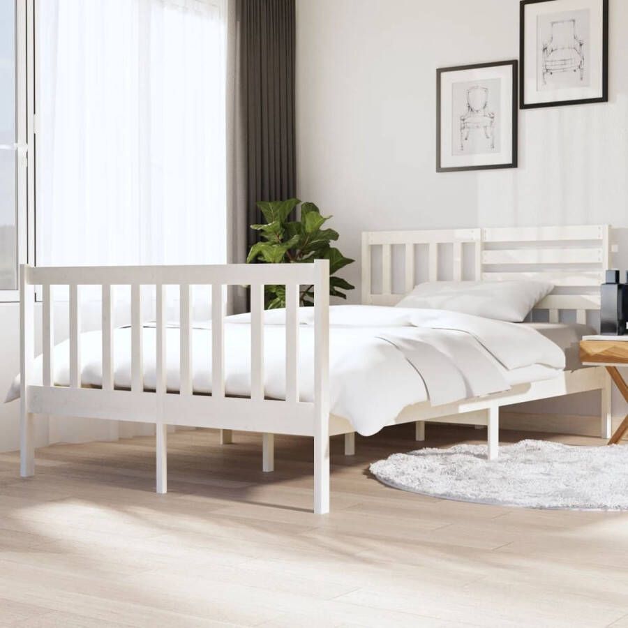 The Living Store Bedframe massief hout wit 140x190 cm Bedframe Bedframes Tweepersoonsbed Bed Bedombouw Dubbel Bed Frame Bed Frame Ledikant Bedframe Met Hoofdeinde Tweepersoonsbedden - Foto 2