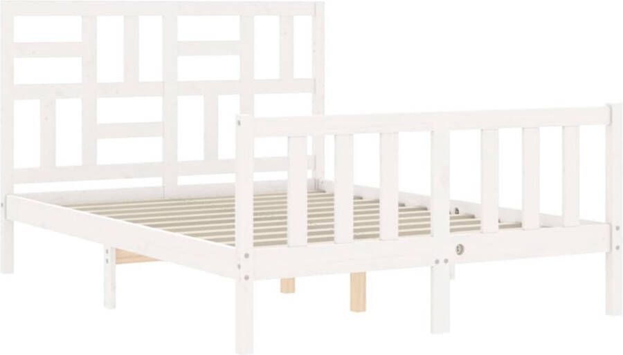 The Living Store Bedframe met hoofdbord massief hout wit 120x200 cm Bedframe Bedframes Bed Tweepersoonsbed Slaapkamermeubel Houten Bedframe Houten Bed Bedbodem Massief Houten Bedframe Ledikant Bedframe Met Hoofdeinde - Foto 4