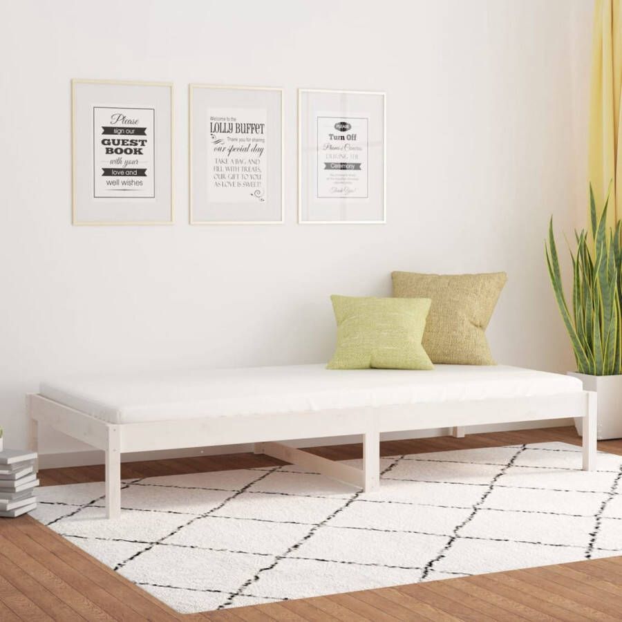 The Living Store Bed Grenenhout Wit 205.5 x 96 x 30 cm Opbergruimte Geschikt voor 90 x 200 cm matras Montage vereist