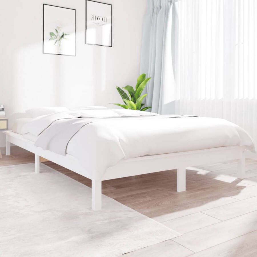 The Living Store Bed Grenenhout Wit 212 x 131.5 x 26 cm Geschikt voor 120 x 200 cm matras