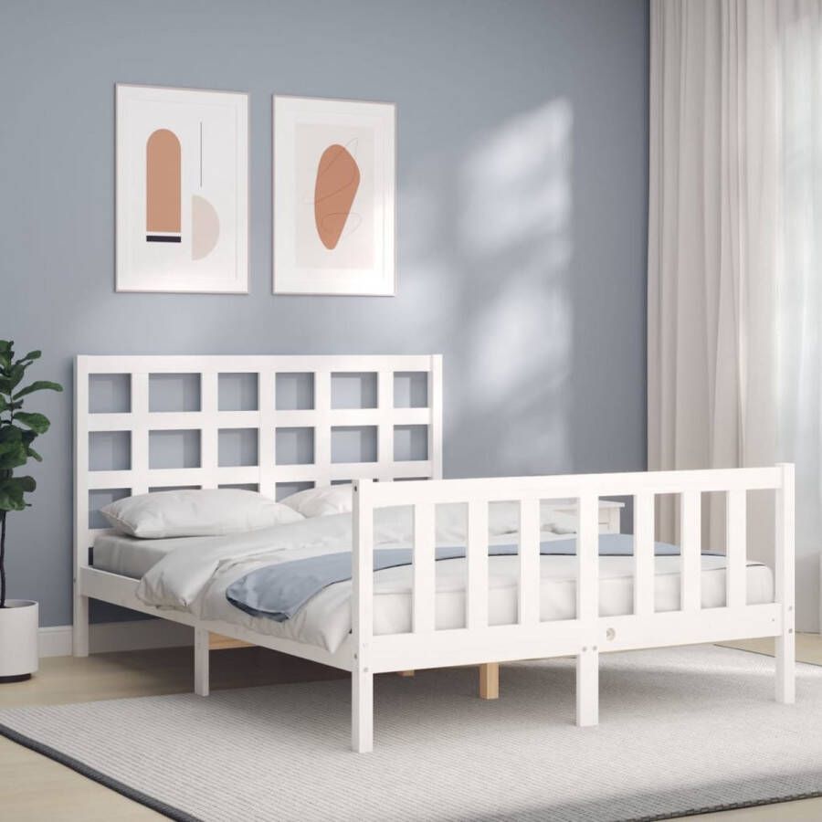 The Living Store Bedframe met hoofdbord massief hout wit 4FT Small Double Bedframe Bedframes Bed Tweepersoonsbed Slaapkamermeubel Houten Bedframe Houten Bed Bedbodem Massief Houten Bedframe Ledikant Bedframe Met Hoofdeinde - Foto 3
