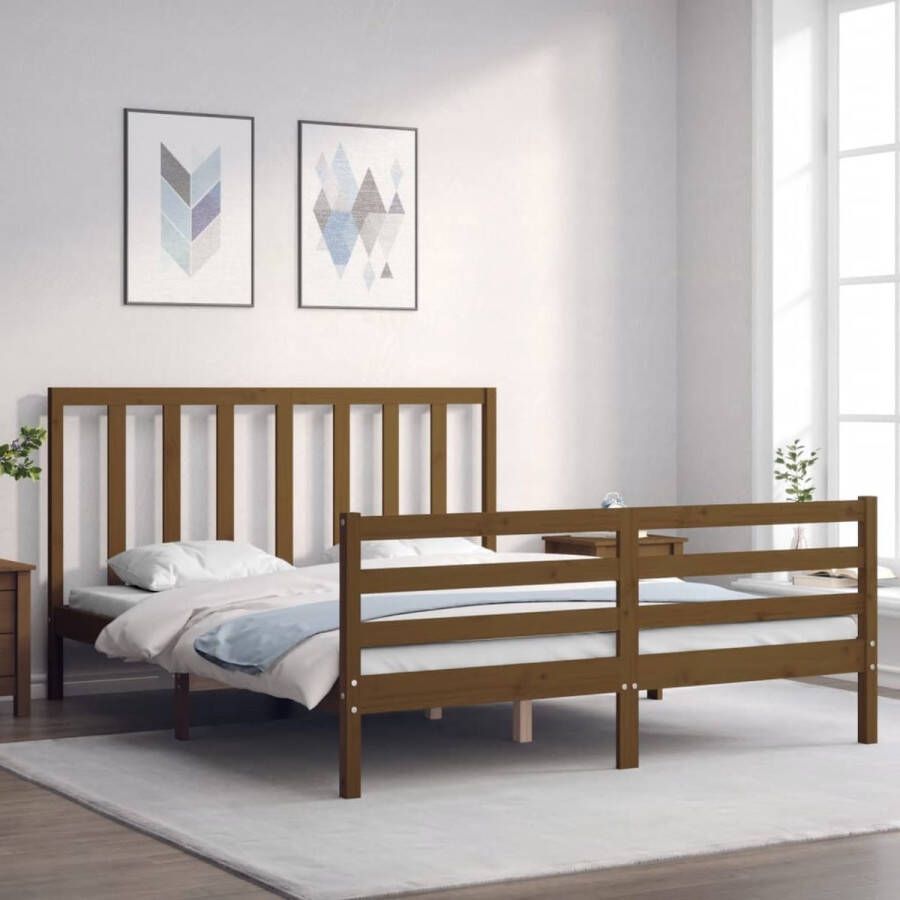 The Living Store Bedframe met hoofdbord hout honingbruin 160x200 cm Bedframe Bedframes Bed Tweepersoonsbed Slaapkamermeubel Houten Bedframe Houten Bed Bedbodem Massief Houten Bedframe Ledikant Bedframe Met Hoofdeinde - Foto 3
