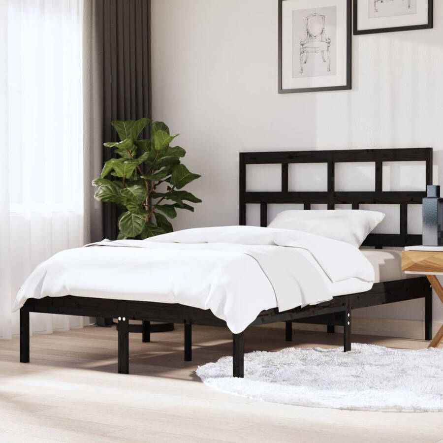 The Living Store Bedframe Massief grenenhout 205.5 x 156 x 100 cm Zwart Massief Houten Bed Frame Zwezerig Bed Modern Bed King Size Bed Zwarte Bed