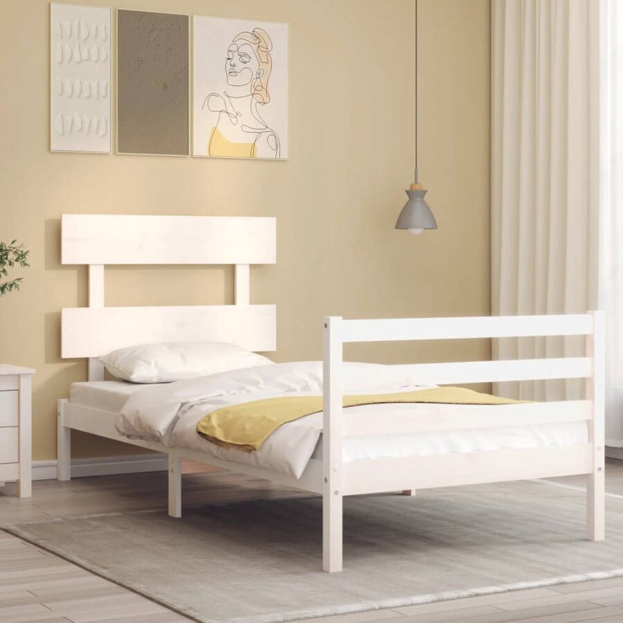 The Living Store Bedframe met hoofdbord massief hout wit 100x200 cm Bedframe Bedframes Bed Eenpersoonsbed Slaapkamermeubel Houten Bedframe Houten Bed Bedbodem Massief Houten Bedframe Ledikant Bedframe Met Hoofdeinde - Foto 2