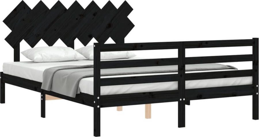 The Living Store Bedframe met hoofdbord massief hout zwart 140x200 cm Bedframe Bedframes Bed Tweepersoonsbed Slaapkamermeubel Houten Bedframe Houten Bed Bedbodem Massief Houten Bedframe Ledikant Bedframe Met Hoofdeinde - Foto 3