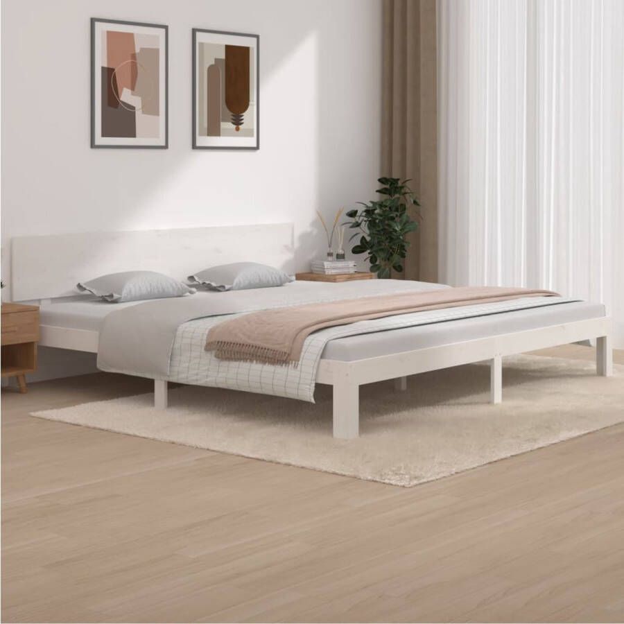The Living Store Bedframe massief grenenhout wit 200x200 cm Bedframe Bedframes Bed Bedbodem Ledikant Bed Frame Massief Houten Bedframe Slaapmeubel Tweepersoonsbed Bedden Bedbodems