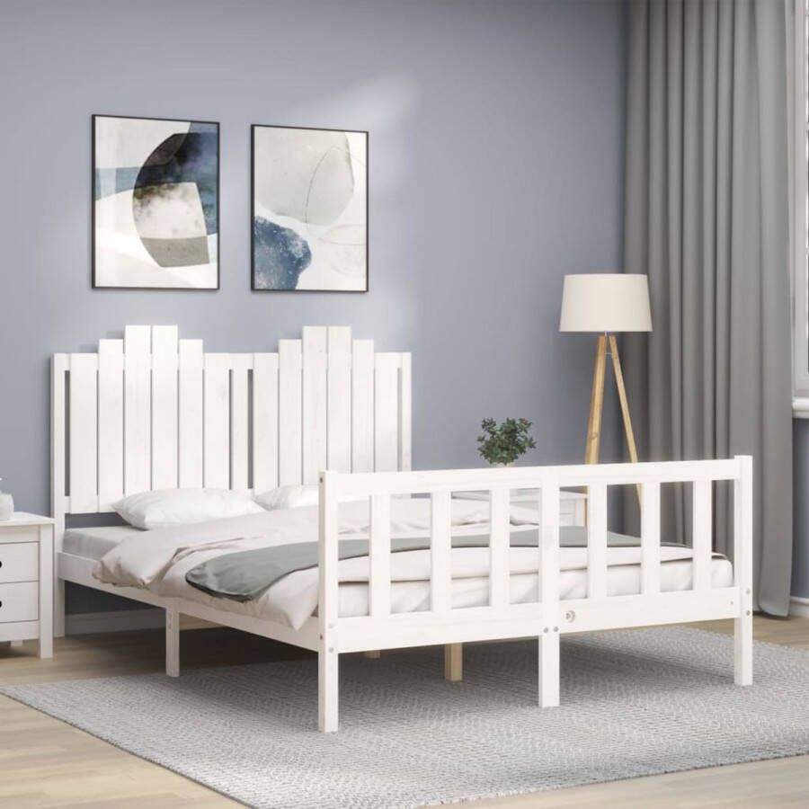 The Living Store Bed Grenenhouten Wit 205.5 x 145.5 x 110 cm Multiplex lattenbodem