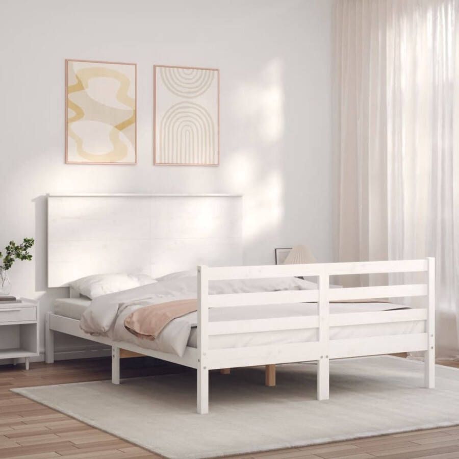 The Living Store Bed Grenenhouten Wits 195.5 x 140.5 x 82.5 cm Multiplex Lattenbodem Massief Grenenhouten Bed Wit Bed Frame Bed Met Boxspring Tweepersoons Bed King Size Bed