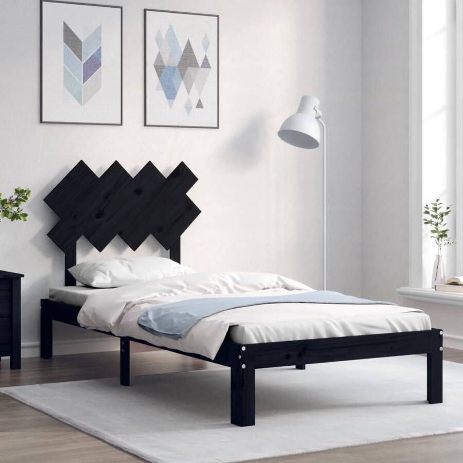 The Living Store Bed Grenenhouten Zwarte 203.5 x 93.5 x 81 cm Multiplex lattenbodem