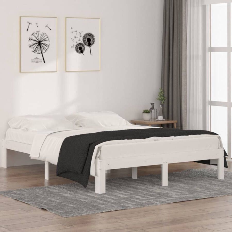 The Living Store Bed Houten Bedframe 193.5 x 143.5 x 30 cm wit massief grenenhout