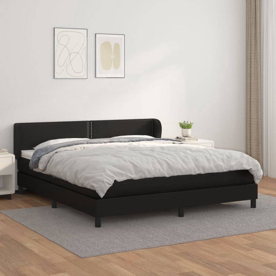 The Living Store Bed Kunstleer Pocketvering Zwart 160 x 200 cm Inclusief matras en topmatras Boxspring Slaapcomfort Kunstleder Bed Zwarte Bed Hoofdboard